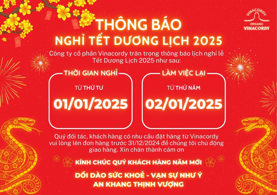 Vinacordy Lịch Nghỉ Tết Dương Lịch 2025