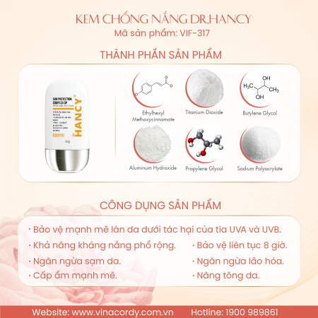 Kem chống nắng dưỡng trắng da phù hợp với mọi loại da Dr.Hancy SPF45 50g VIF-317