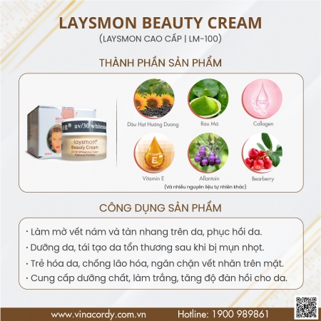Kem dưỡng trắng da, mờ nám, tàn nhang ngăn lão hóa Laysmon Beauty Cream Cao Cấp LM-100