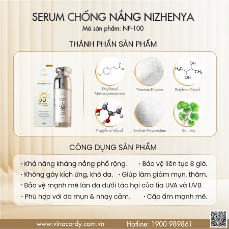 Serum Chống Nắng Nizhenya Nanosilver UV SPF 60+ - NF-100 – Siêu chống nắng – Thẩm thấu nhanh, lưu hương cả ngày