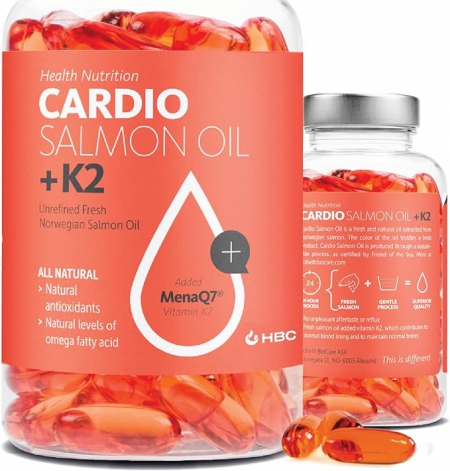 Dầu Cá Hồi Na Uy Cardio với EPA & DHA + Vitamin K2, Cardio Triple Strength Omega 3 Fish Oil + Vitamin K2-1000mg - Giúp bổ sung Axit Béo Omega 3 tốt cho Mắt, Não Bộ, Tim Mạch & Xương Khớp - 90 viên