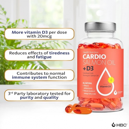 Dầu Cá Hồi Na Uy Cardio với EPA & DHA + Vitamin D3, Cardio Triple Strength Omega 3 Fish Oil + Vitamin D3-1000mg - Giúp Bổ sung axit béo Omega 3 cho Mắt, Não Bộ, Tim Mạch & Hệ Miễn Dịch - 90 Viên